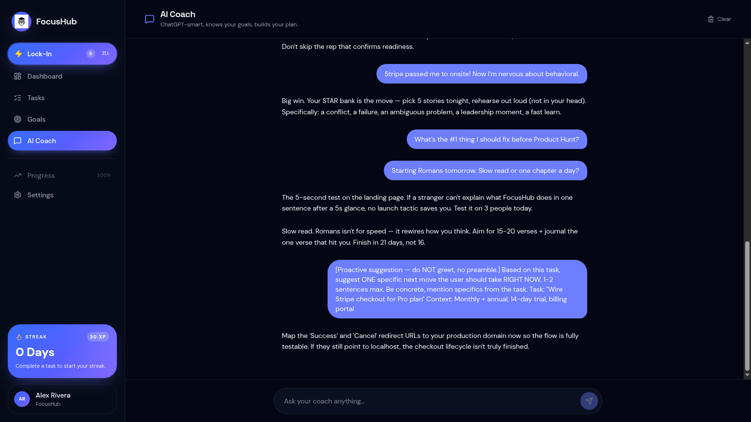 AI coach conversation thread